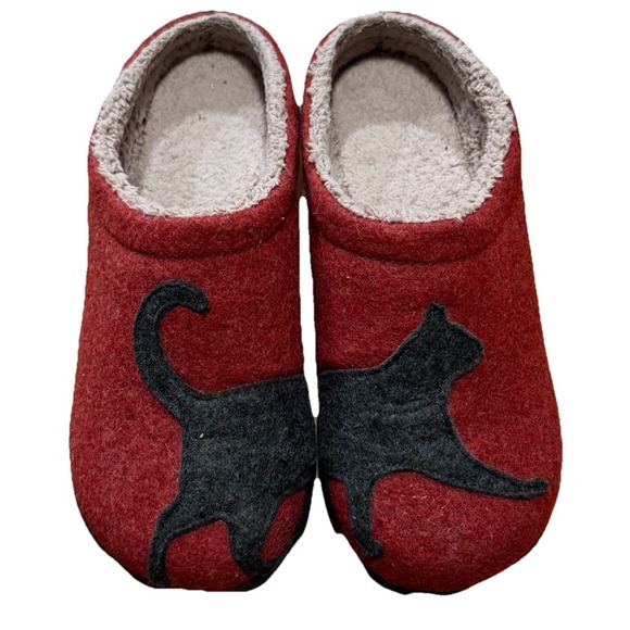 L.L. Bean Womens 7 Medium Daybreak Scuffs Wool Slippers Black Cat Fleece Lined - Picture 1 of 8